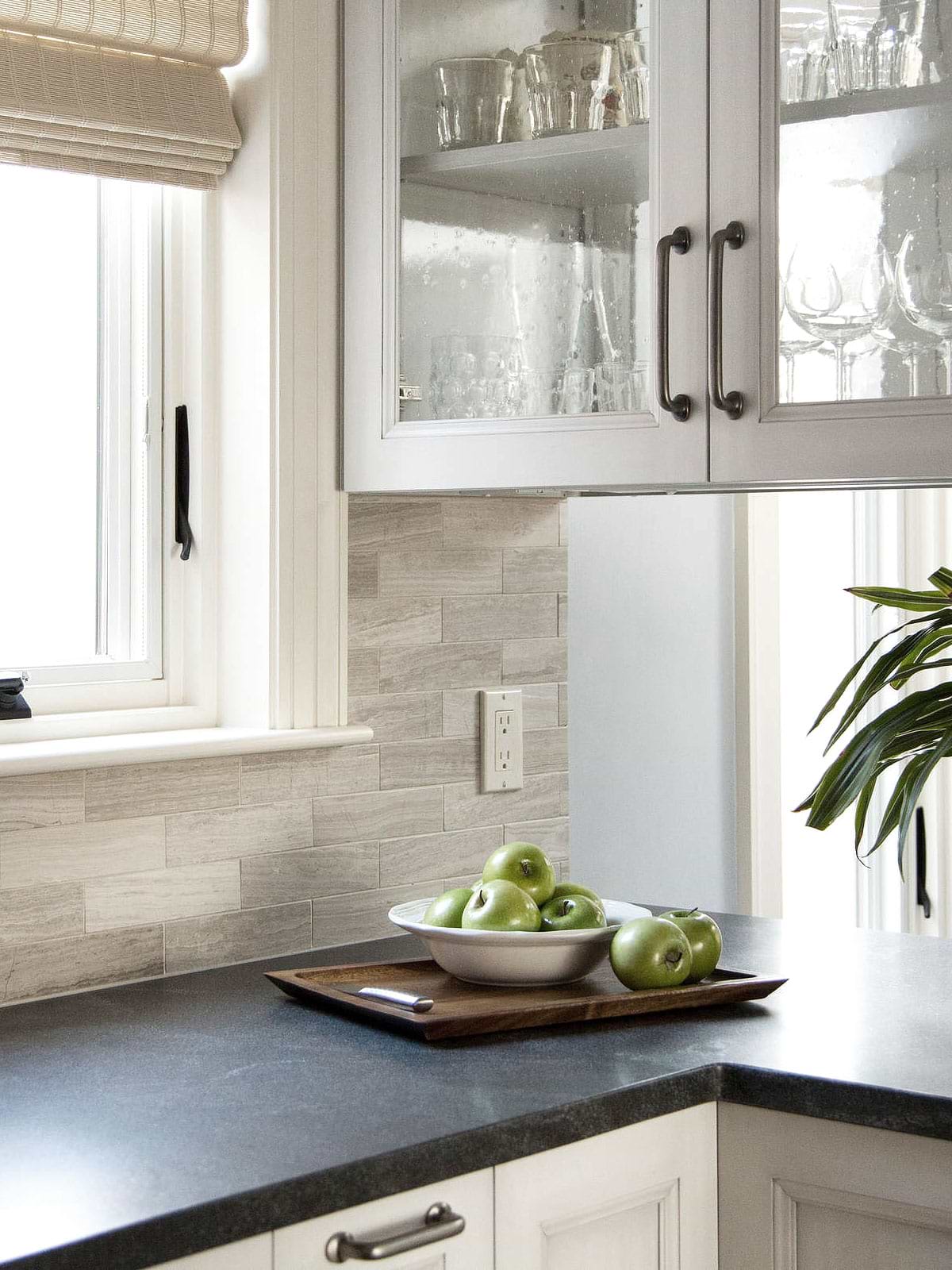 Warm gray marble subway tile in a Middletown CT kitchen